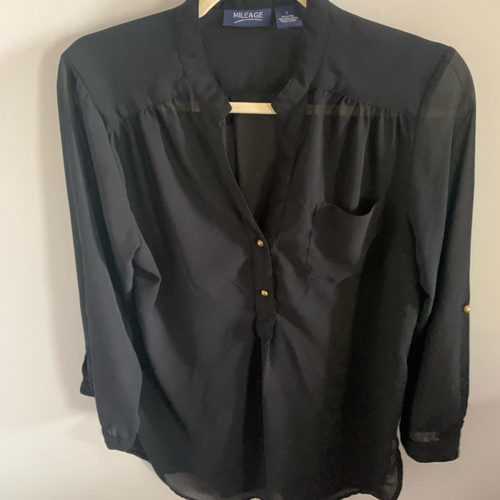 Women’s Sheer Black Top with gold detail!